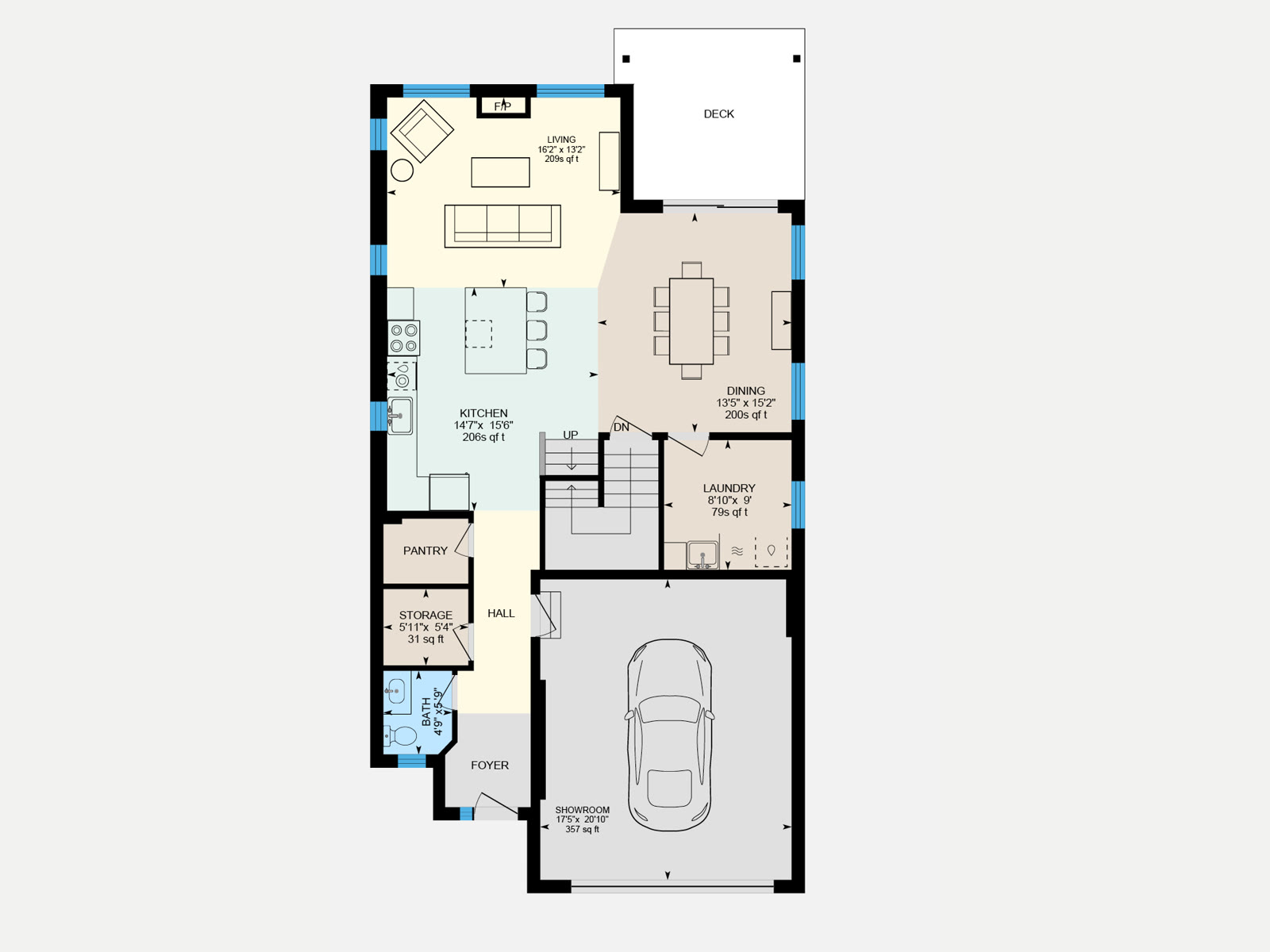 Measured 2D floor plan with room dimensions and furniture layout